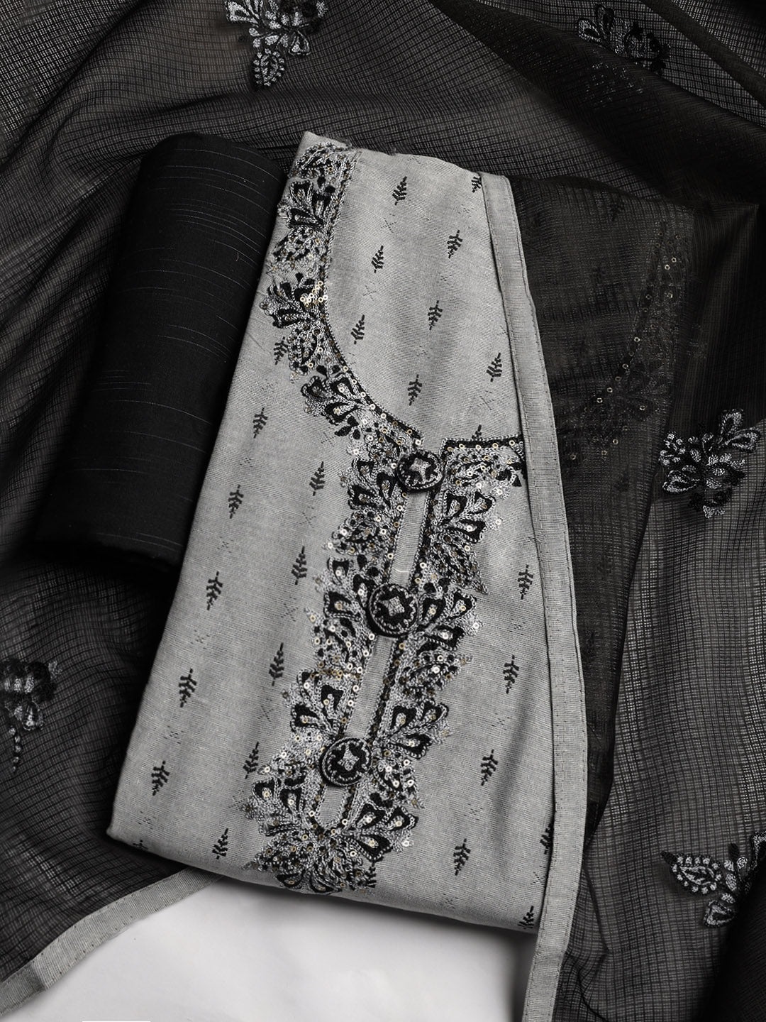 Embroidered Cotton Blend Unstitched Suit With Dupatta