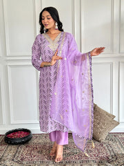 Neck Embroidery Cotton Blend Kurta With Pants & Dupatta