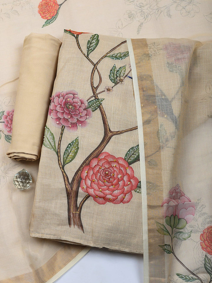 Embroidered Tissue Unstitched Suit With Pant &amp; Dupatta