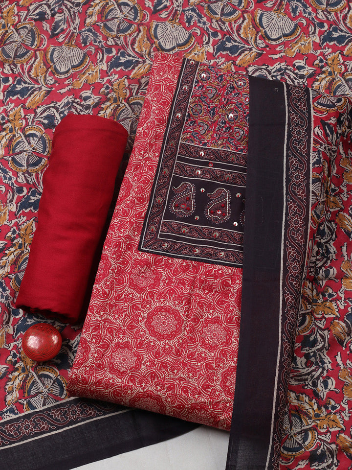 Printed Cotton Blend Unstitched Suit With Pant &amp; Dupatta