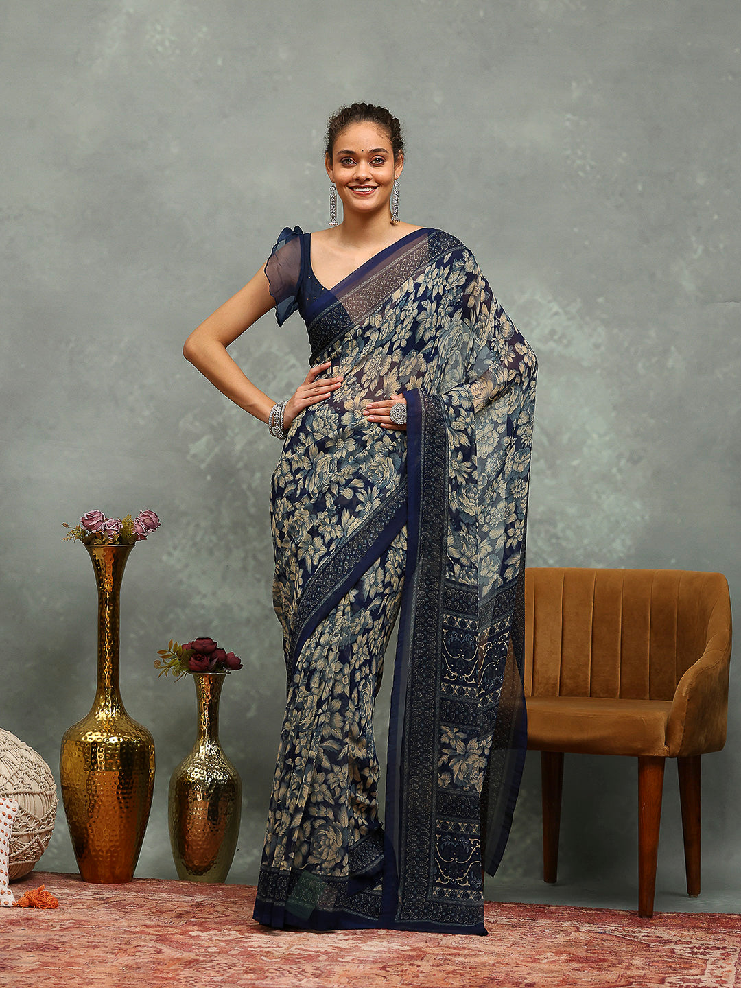 Floral Printed Georgette Saree