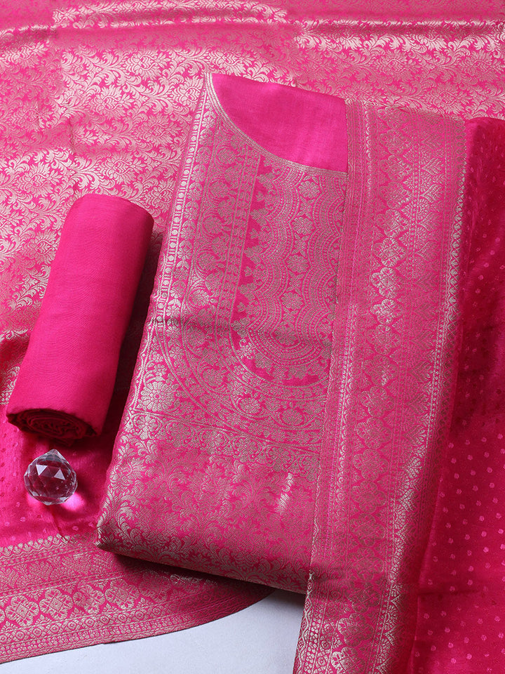 Woven Design Chanderi Unstitched Suit With Pant &amp; Dupatta