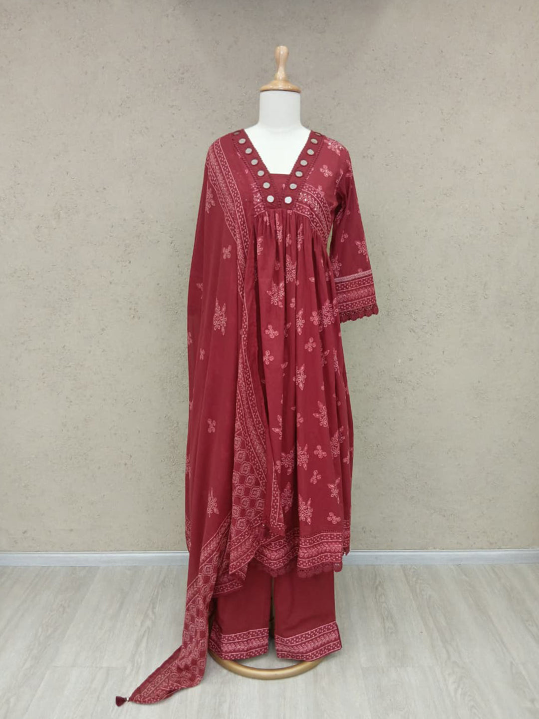 Printed Cotton Blend Kurta With Pants & Dupatta