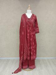 Printed Cotton Blend Kurta With Pants & Dupatta