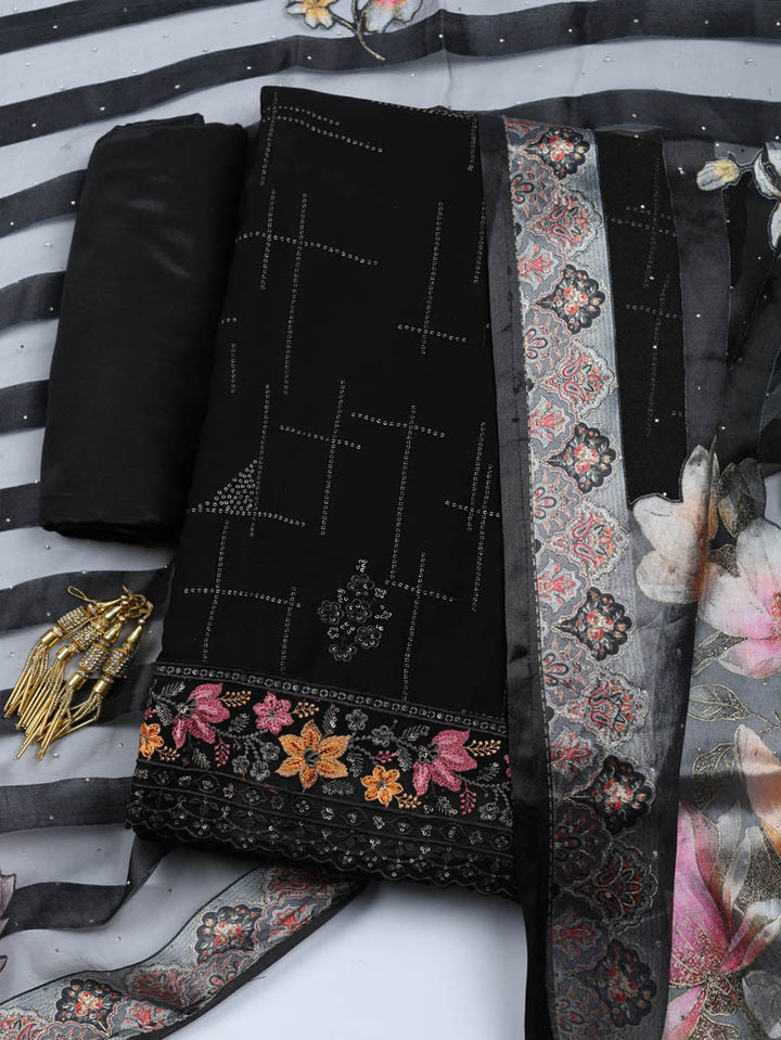 Woven Design Georgette Unstitched Suit With Pant &amp; Dupatta