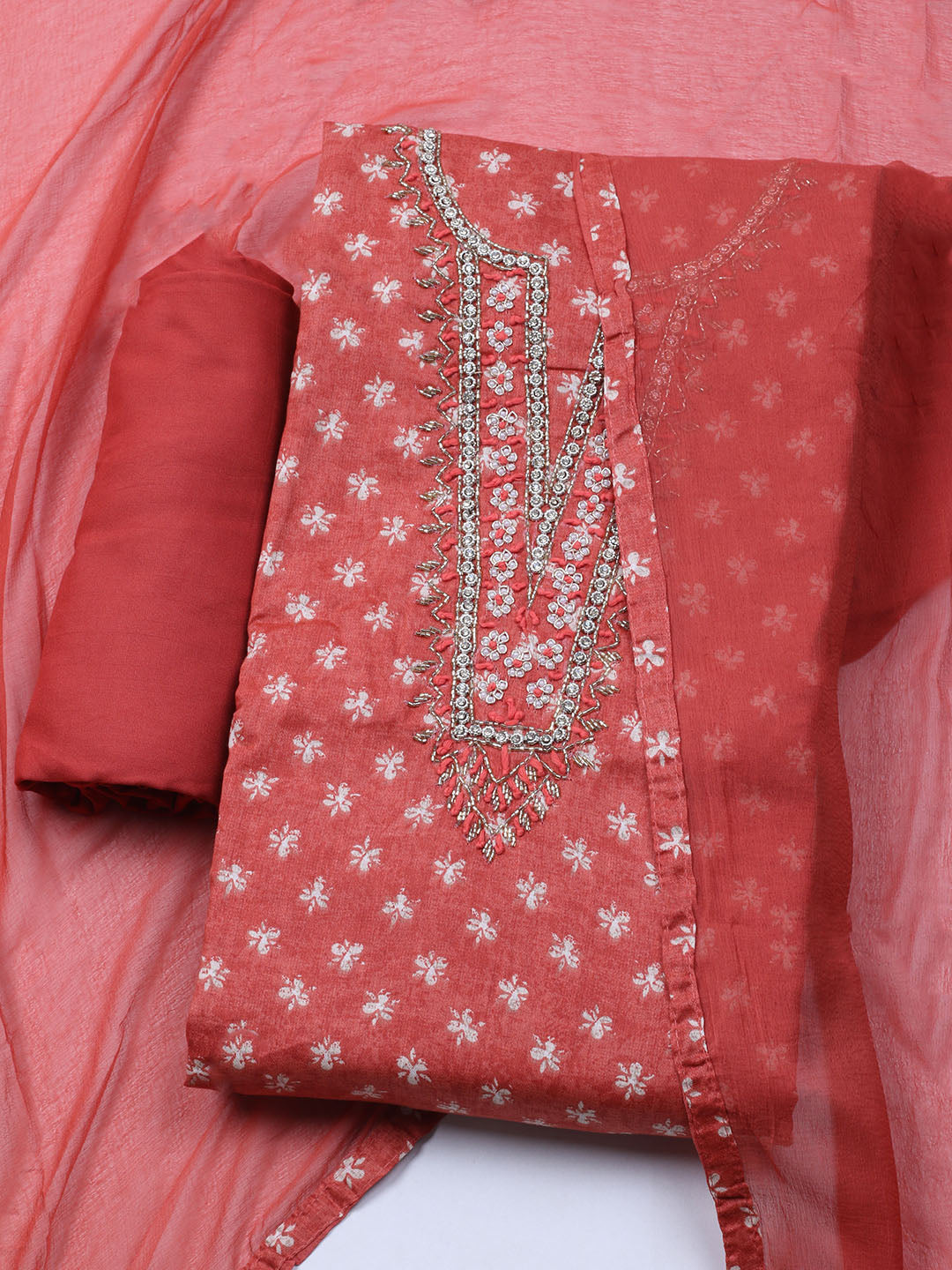 Embroidered Cotton Blend Unstitched Suit With Dupatta