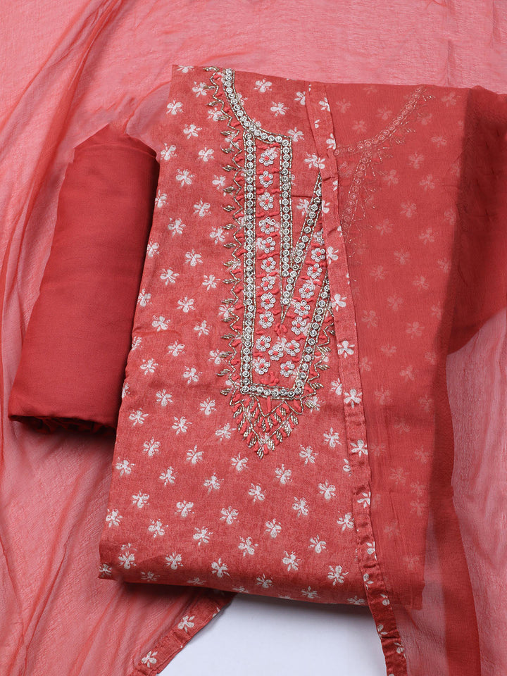 Embroidered Cotton Blend Unstitched Suit With Dupatta