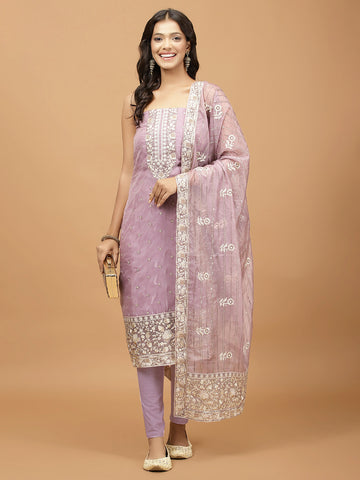 Neck Embroidered Organza Unstitched Suit Piece With Dupatta