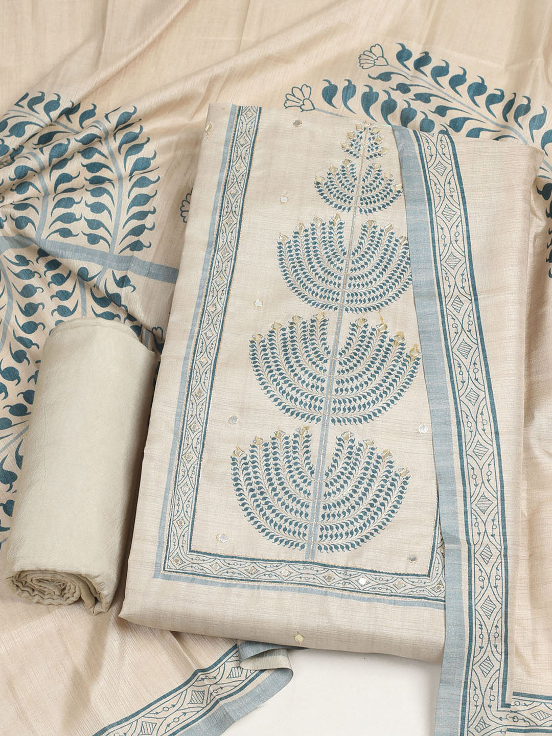Embroidered Tussar Unstitched Suit With Dupatta
