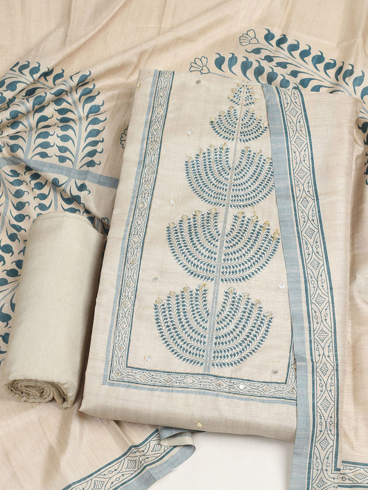 Embroidered Tussar Unstitched Suit With Dupatta