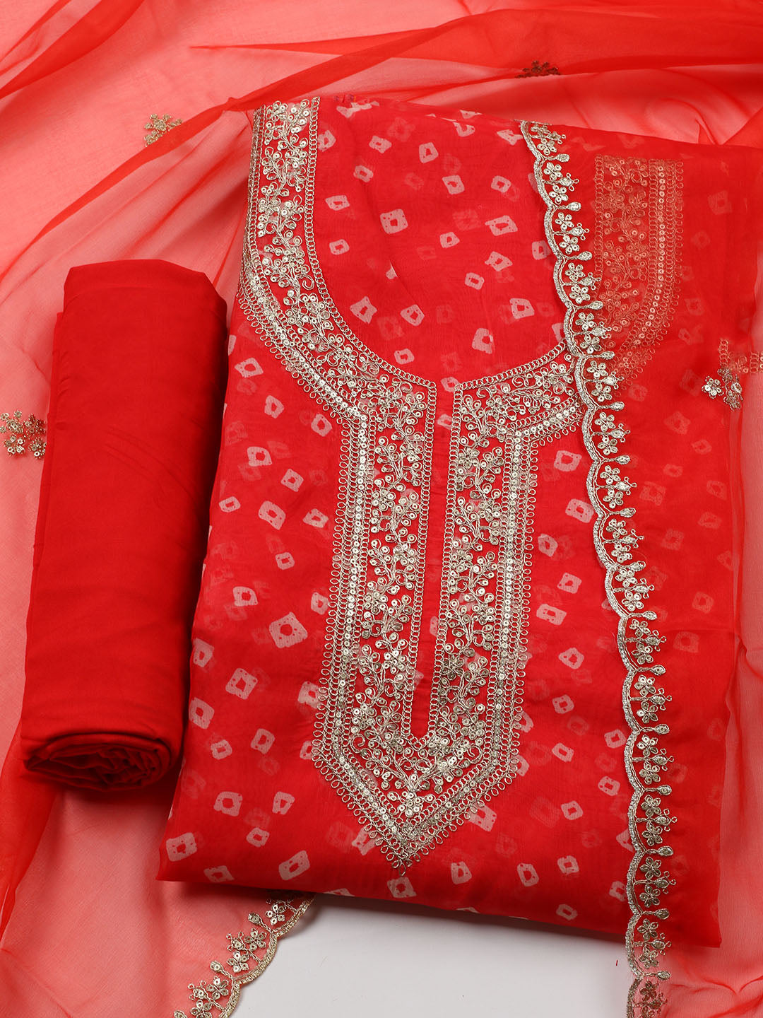 Embroidered Organza Unstitched Suit With Dupatta