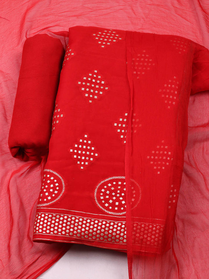 Embroidered Chanderi Unstitched Suit With Pant &amp; Dupatta