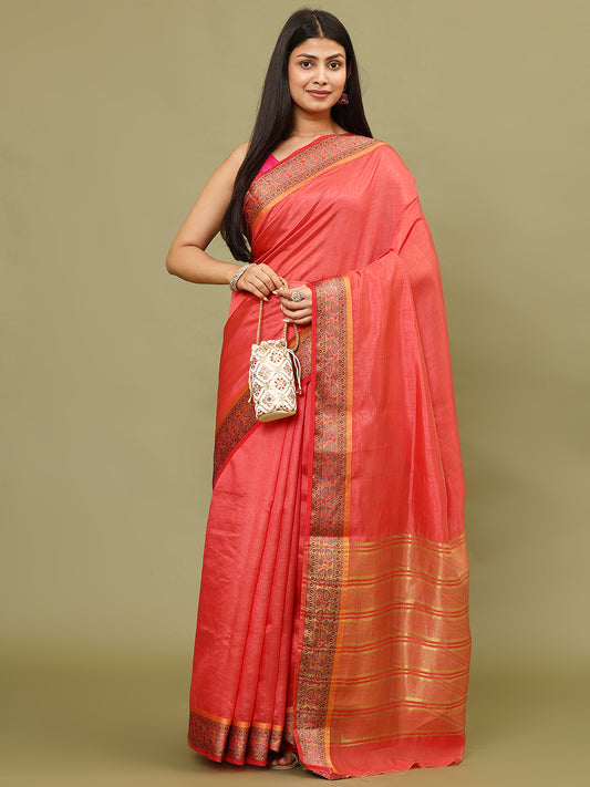 Zari Border Booti Woven Handloom Saree