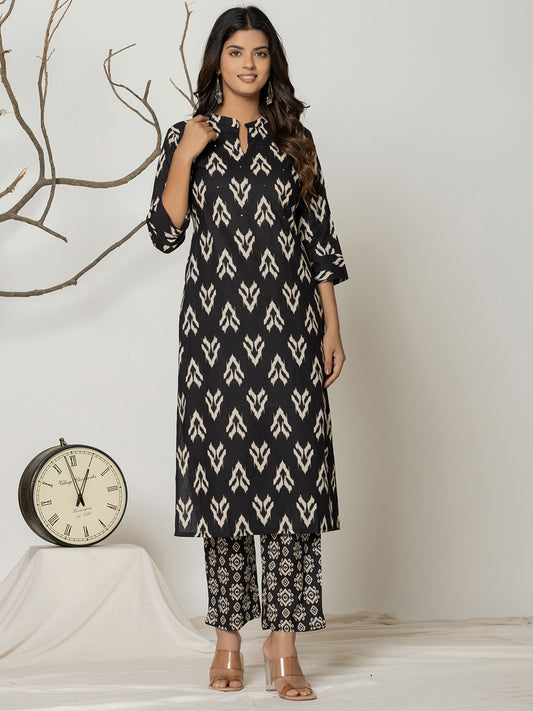 Printed Cotton Blend Kurta With Pants