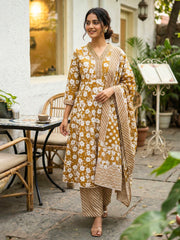 Printed Cotton Blend Suit With Pant & Dupatta