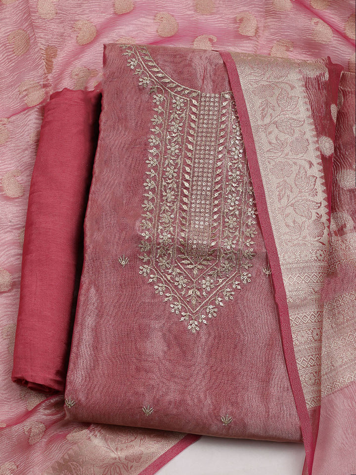 Neck Embroidered Tissue Unstitched Suit With Dupatta