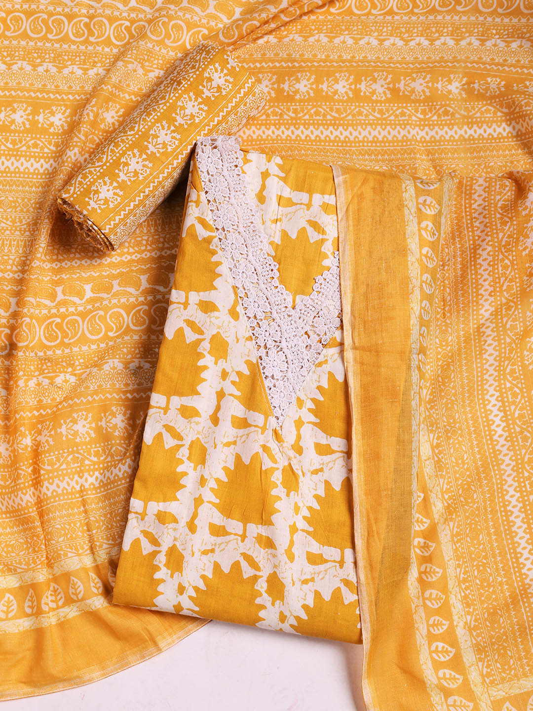 Printed Cotton Blend Unstitched Suit With Dupatta