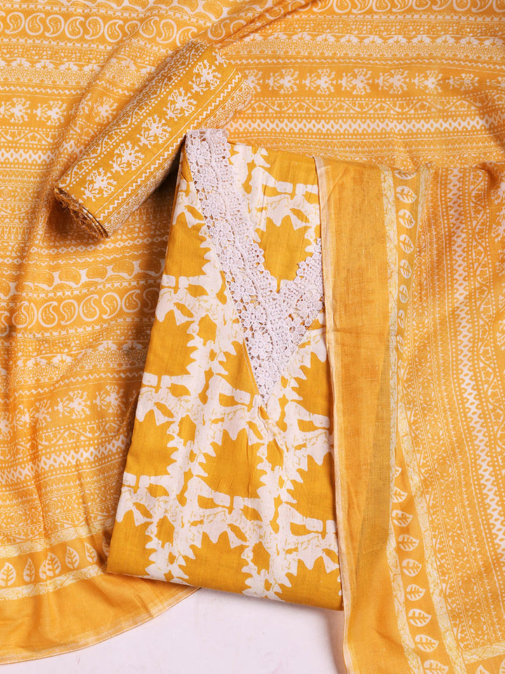 Printed Cotton Blend Unstitched Suit With Dupatta