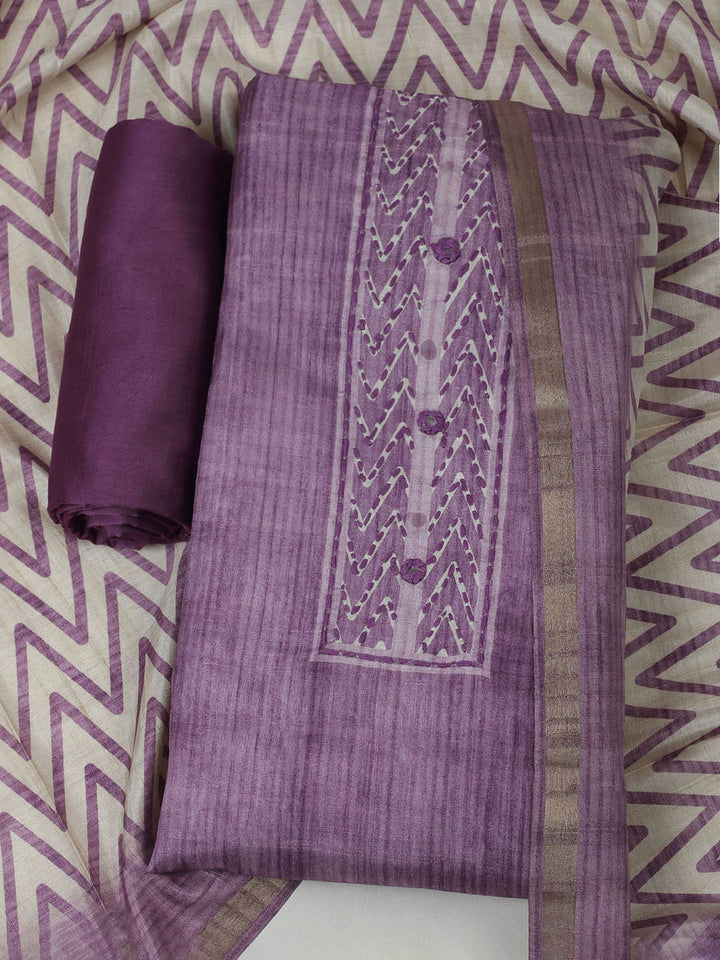 Embroidered Chanderi Unstitched Kurta With Pant &amp; Dupatta