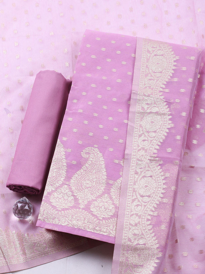 Woven Design Tissue Unstitched Suit With Pant Dupatta