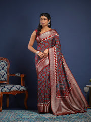Digital Printed Art Silk Unstitched Suit With Pant & Dupatta