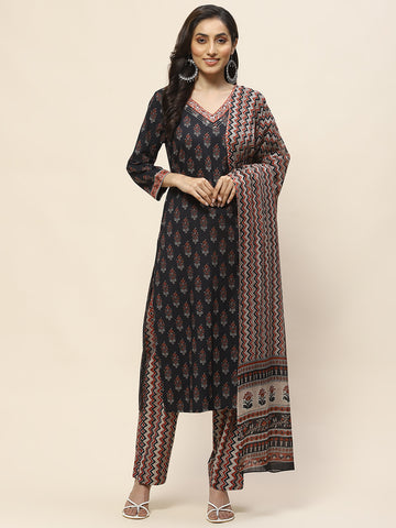 Printed Cotton Suit Set With Dupatta