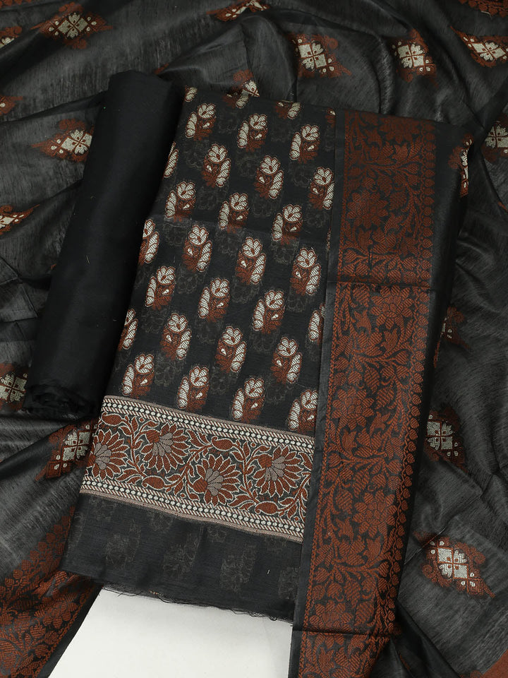 Woven Design Chanderi Unstitched Suit With Pant &amp; Dupatta