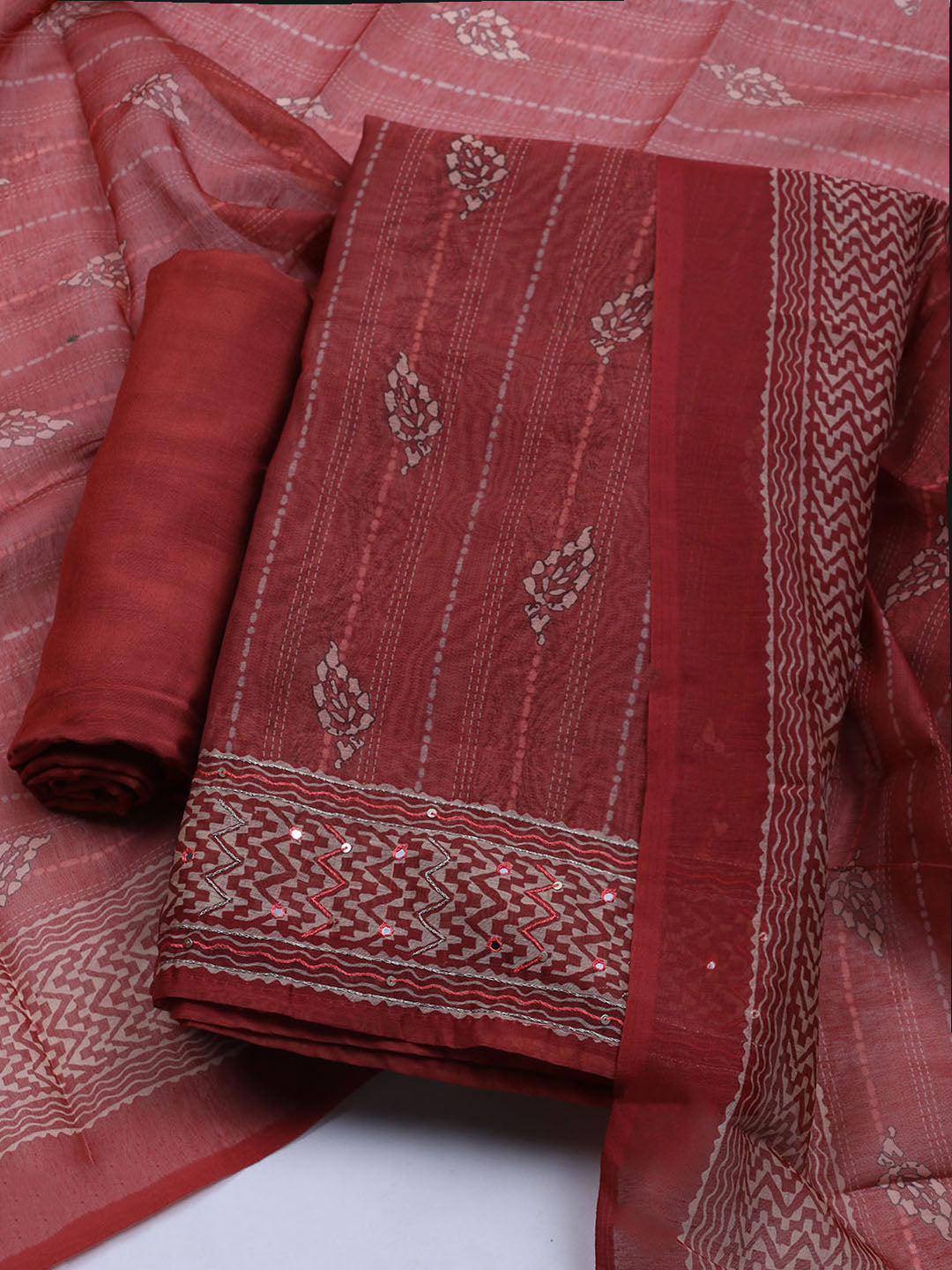 Printed Chanderi Unstitched Suit With Dupatta