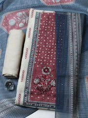 Printed Cotton Blend Unstitched Suit With Pant & Dupatta