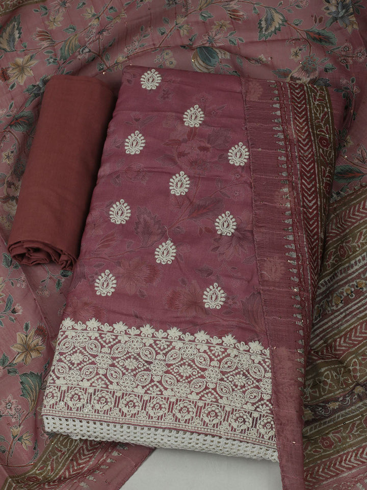 Embroidered Cotton Unstitched Suit With Pant &amp; Dupatta