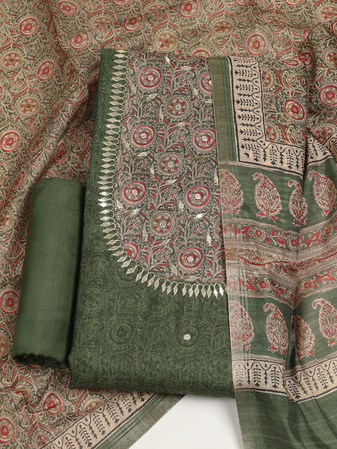Embroidered Tussar Unstitched Suit With Dupatta