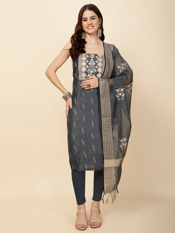 Neck Embroidery Chanderi Unstitched Suit Piece With Dupatta