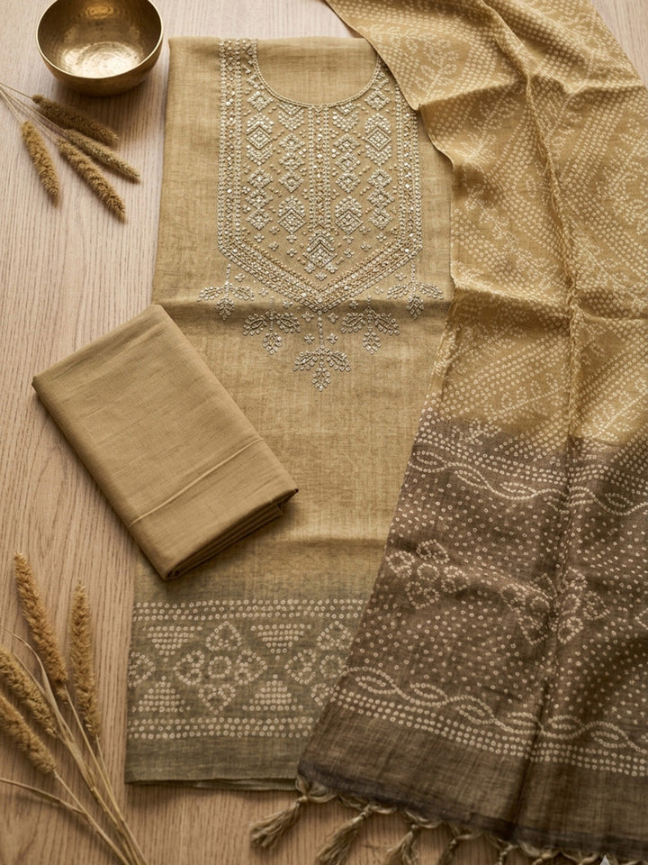 Embroidered Tissue Unstitched Suit With Pant &amp; Dupatta