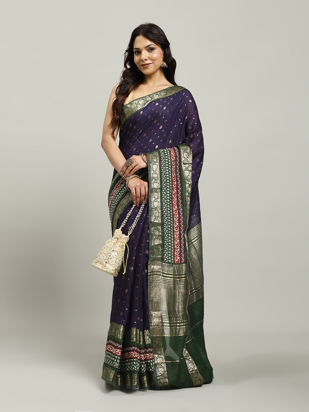 Digital Printed Cotton Blend Woven Saree