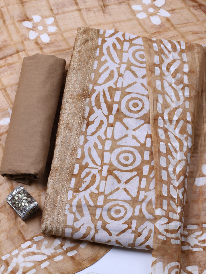 Printed Cotton Blend Unstitched Suit With Pant &amp; Dupatta