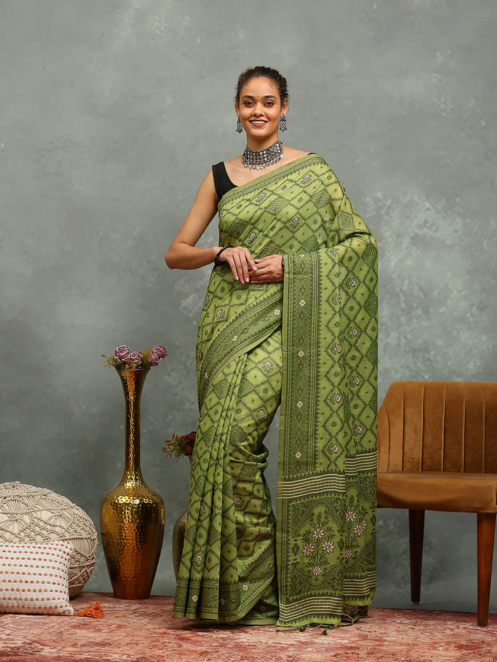 Resham Booti Woven Cotton Blend Saree