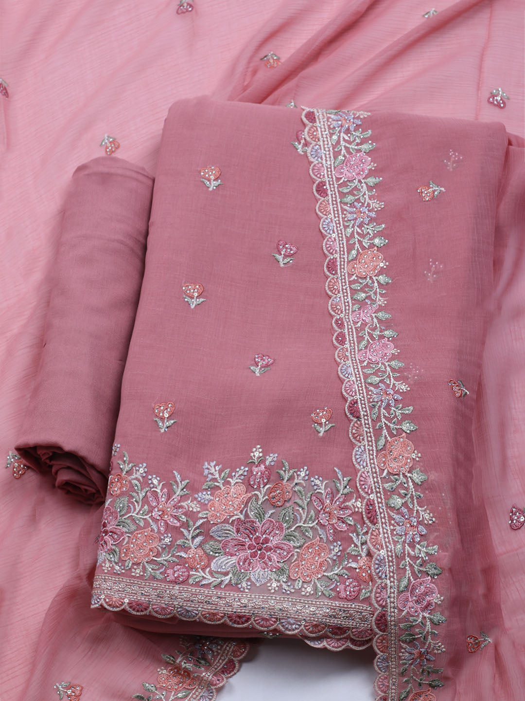 Embroidered Chiffon Unstitched Suit With Dupatta