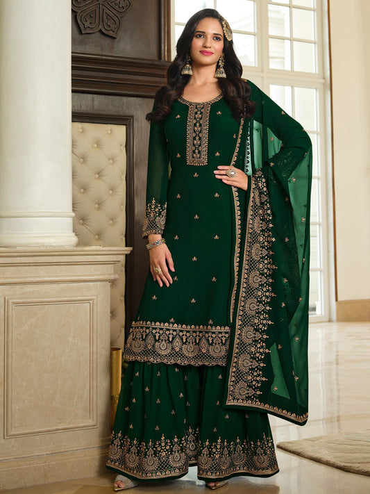 Resham Zari Sequins Work Georgette Semi Stitched Suit