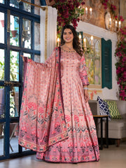 Printed Art Crepe Anarkali Suit Set With Dupatta