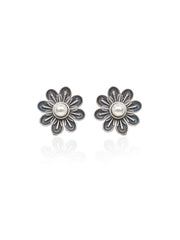 White Pearl Flower Oxidized Earring