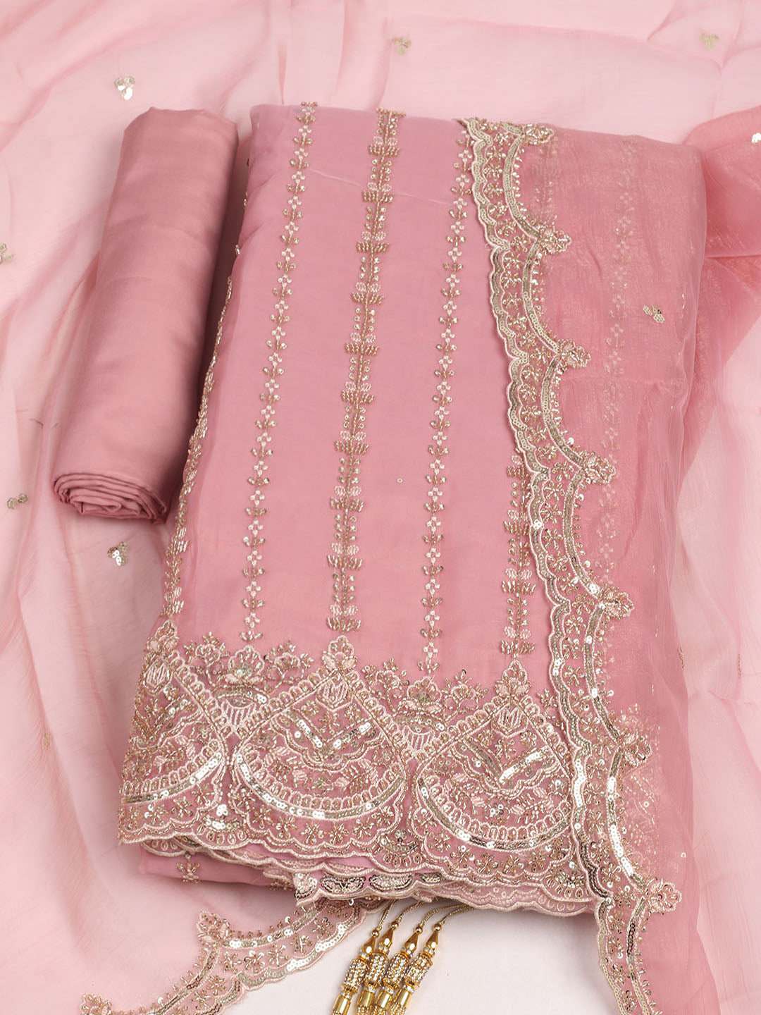 Embelished Organza Unstitched Suit With Dupatta