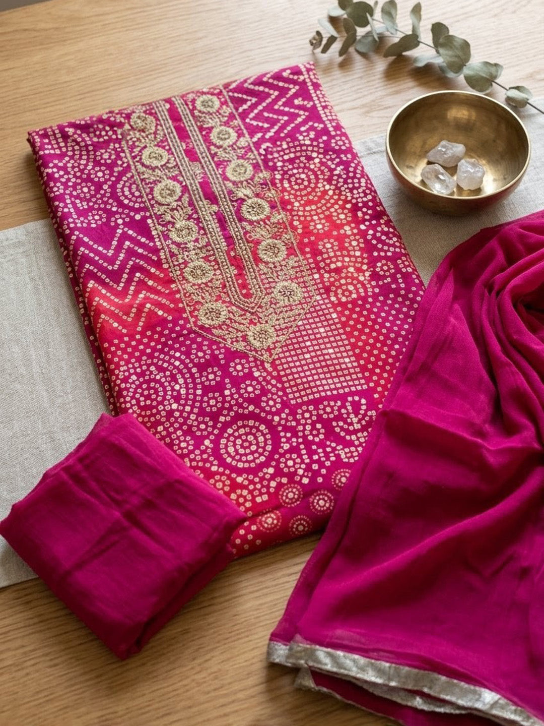 Embroidered Cotton Blend Unstitched Suit With Pant &amp; Dupatta