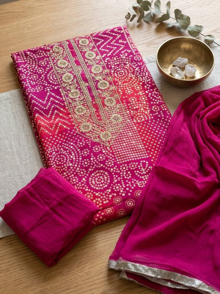 Embroidered Cotton Blend Unstitched Suit With Pant &amp; Dupatta