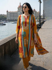 Embroidered Cotton Blend Kurta With Pant & Dupatta