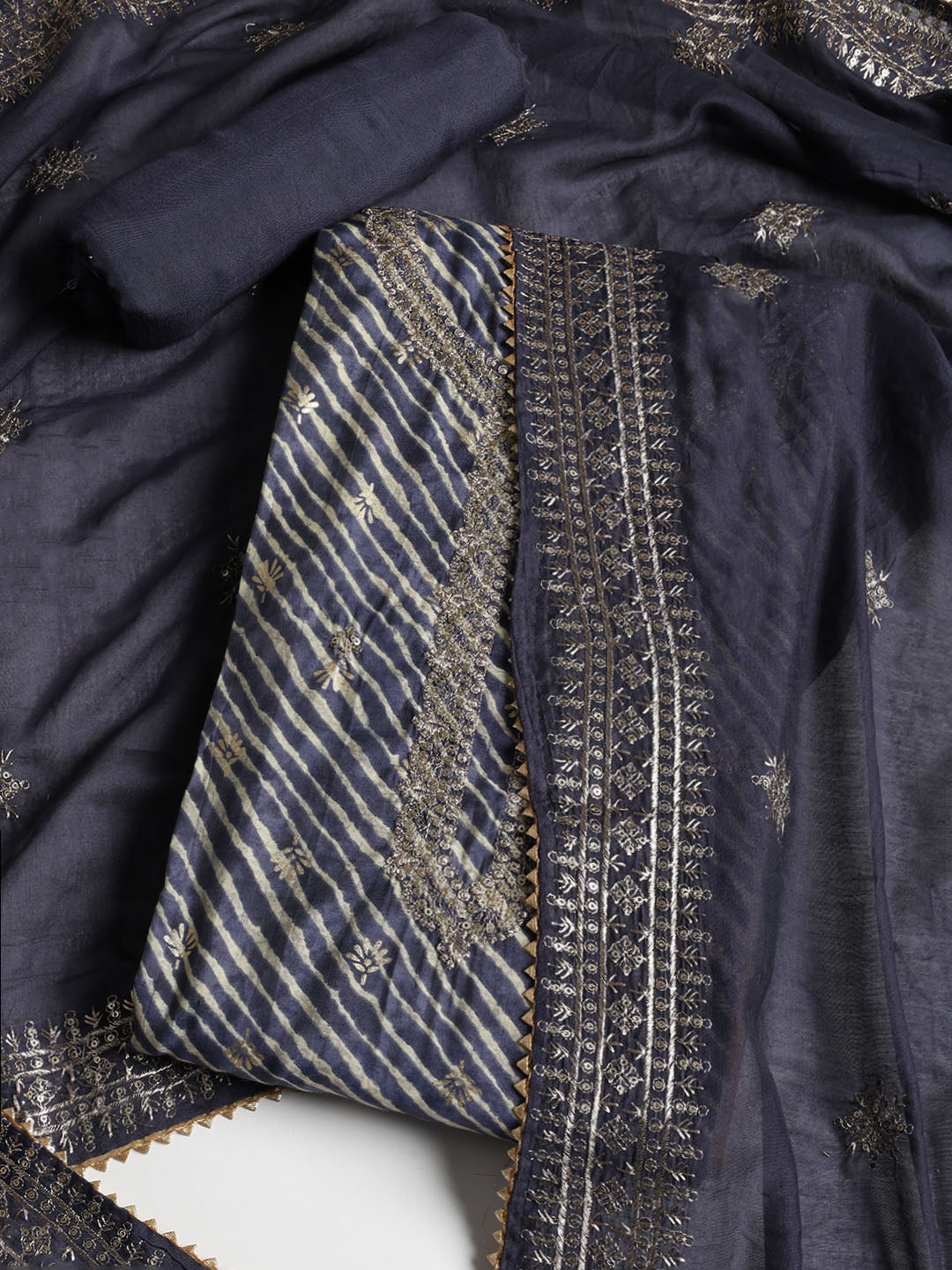 Sequence Work Chanderi Unstitched Suit With Dupatta
