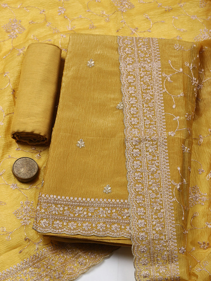Woven Design Chanderi Unstitched Suit With Pant &amp; Dupatta