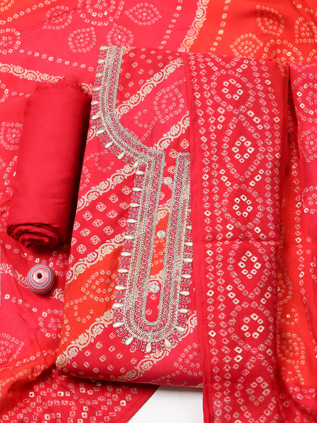 Embroidered Cotton Unstitched Suit With Pant &amp; Dupatta