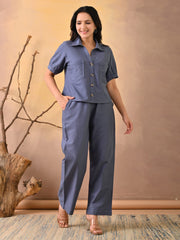 Plain Cotton Blend Shirt With Pant