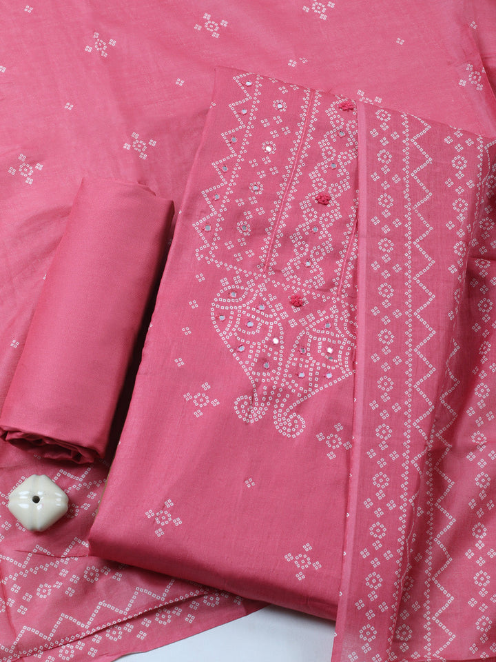 Printed Cotton Blend Unstitched Suit With Pant &amp; Dupatta