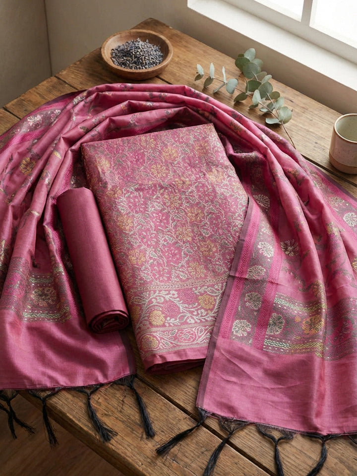 Woven Design Chanderi Unstitched Suit With Pant &amp; Dupatta